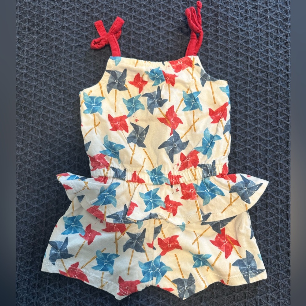 Burt's Bees Baby Romper with Red and Blue Pinwheels